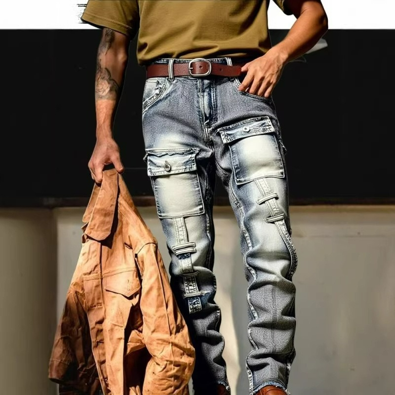 Streetwear Brand America - Pantalon droit délavé et vieilli pour