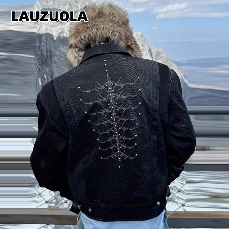 Streetwear Zipper - Veste noire pour homme à motif