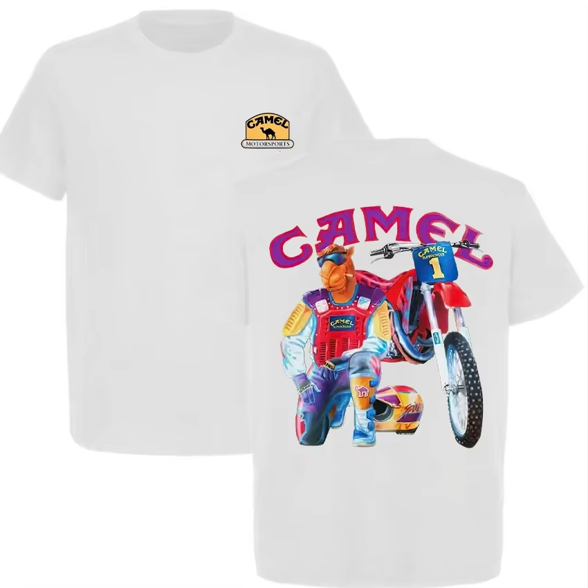 Off White Streetwear Brand - T-Shirt blanc Vintage Camel Off-road Motorcycle