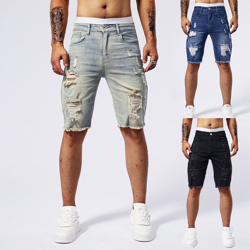 Streetwear Brands - Short en Denim déchiré pour hommes,