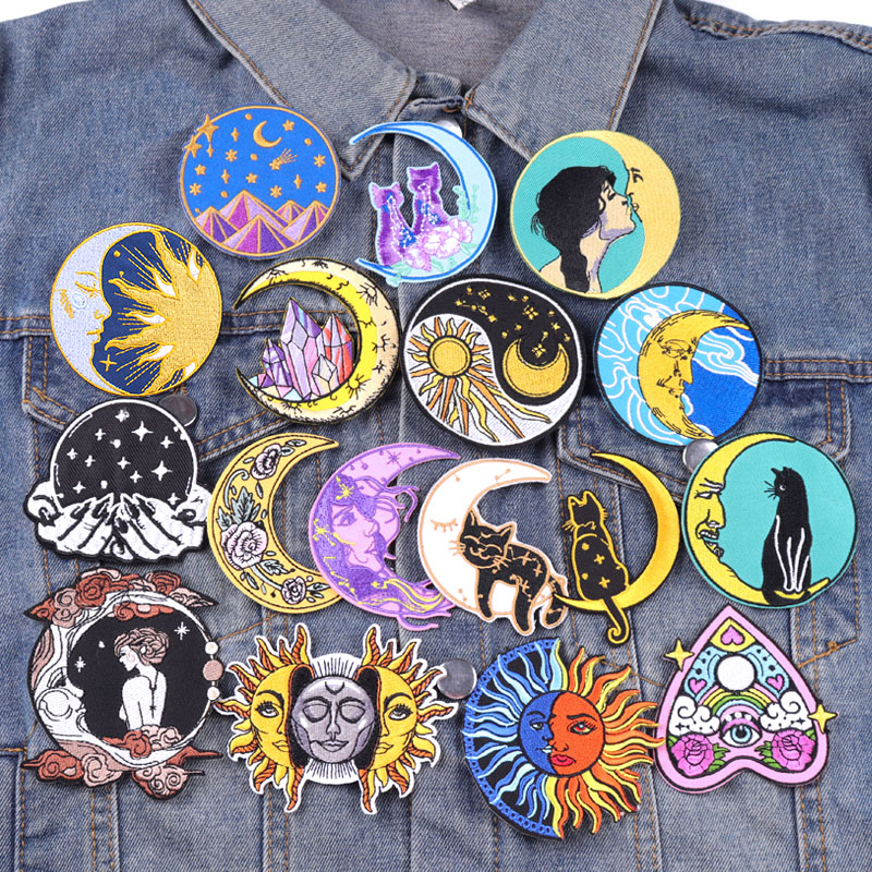 Streetwear Brand Stickers - Patch de broderie lune/soleil, patchs thermoadhésifs