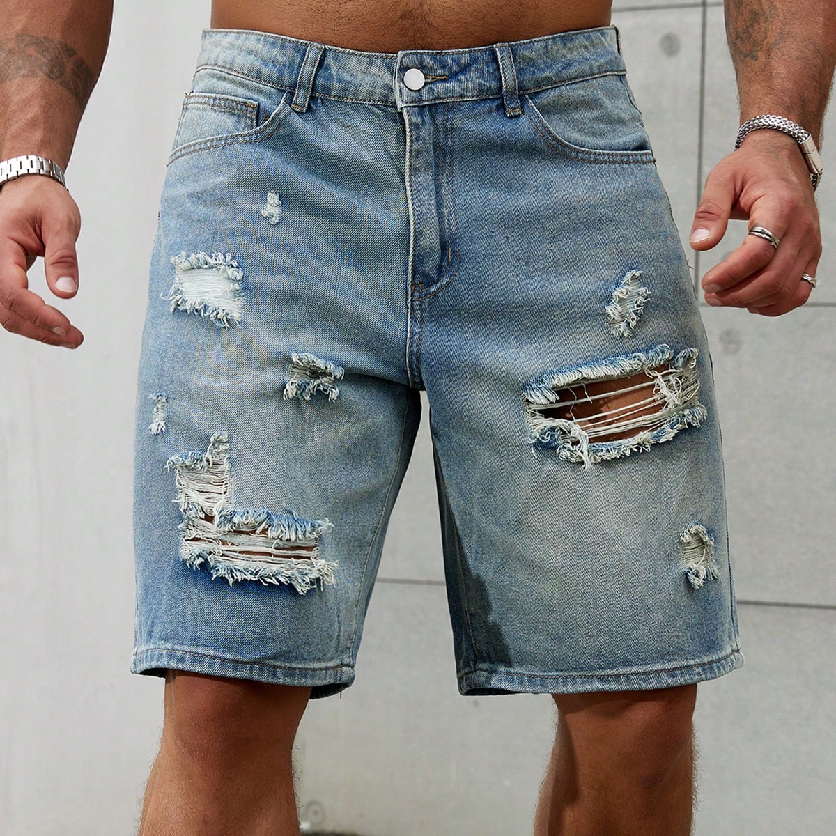 Streetwear Brands - Short en jean déchiré pour homme,