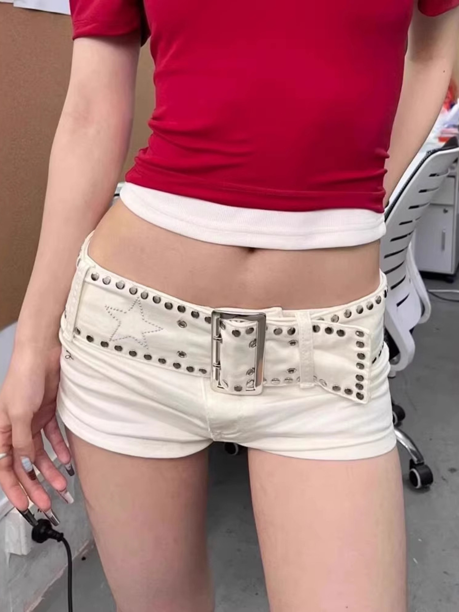 Streetwear Brand Shorts - Shorts en jean blanc taille basse