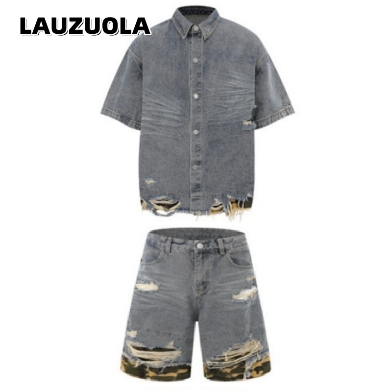 Streetwear Zipper - Ensemble chemise et short en jean
