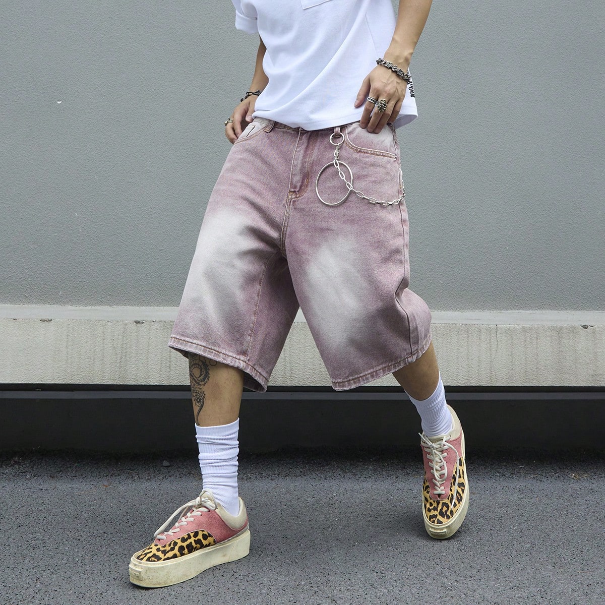 Streetwear Brand Shorts - Shorts en jean dégradé rose pour