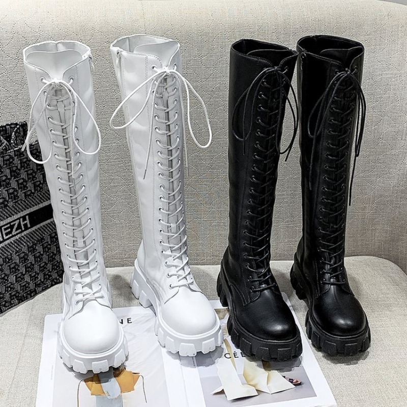 Streetwear Zipper - Bottes hautes pour femmes à lacets,