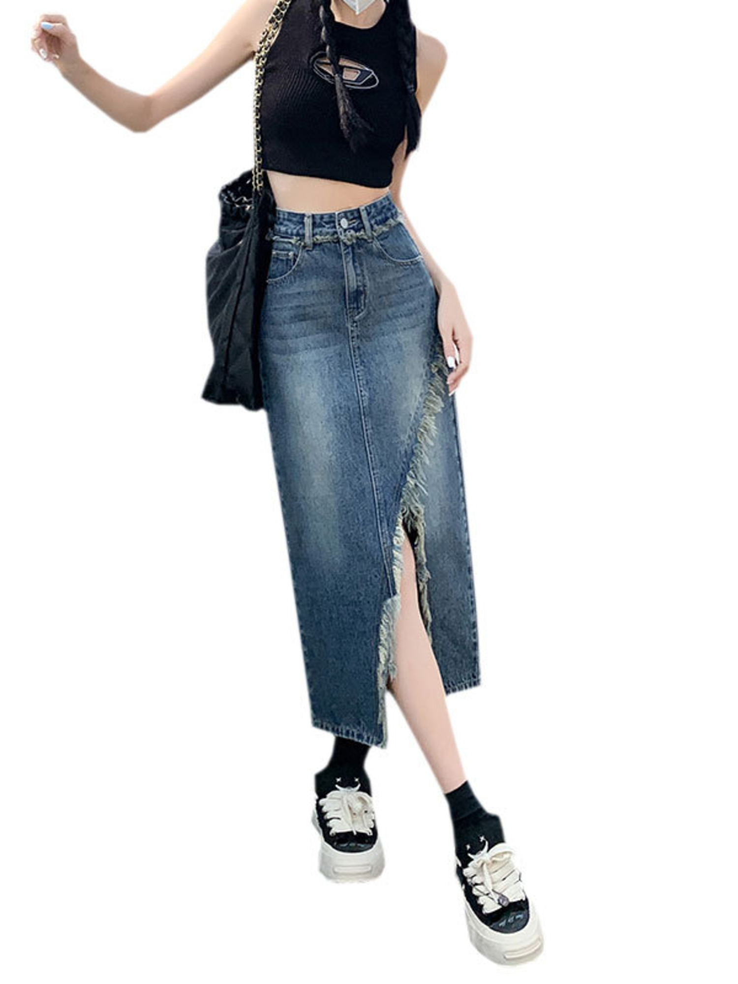 Jupe en jean taille haute pour - Streetwear Brand Pants avis et prix