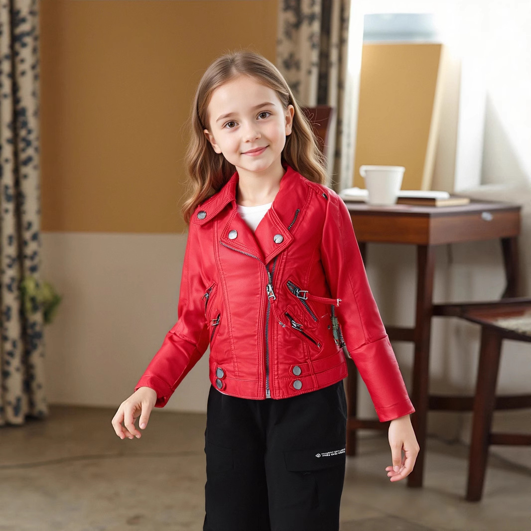 Veste en cuir Pu pour garçons  - Streetwear Brand Red Logo avis et prix